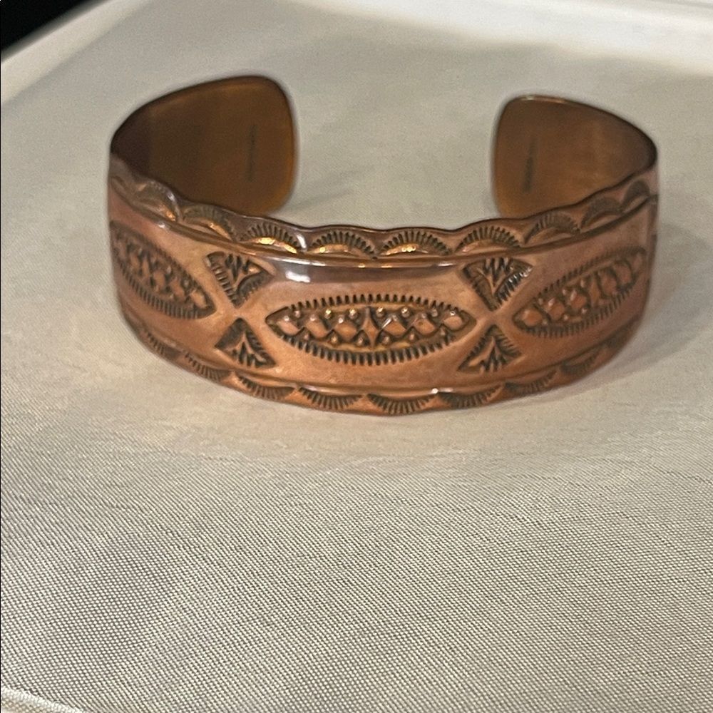 Stamped Copper Cuff Bracelet - Etched Southwestern Design